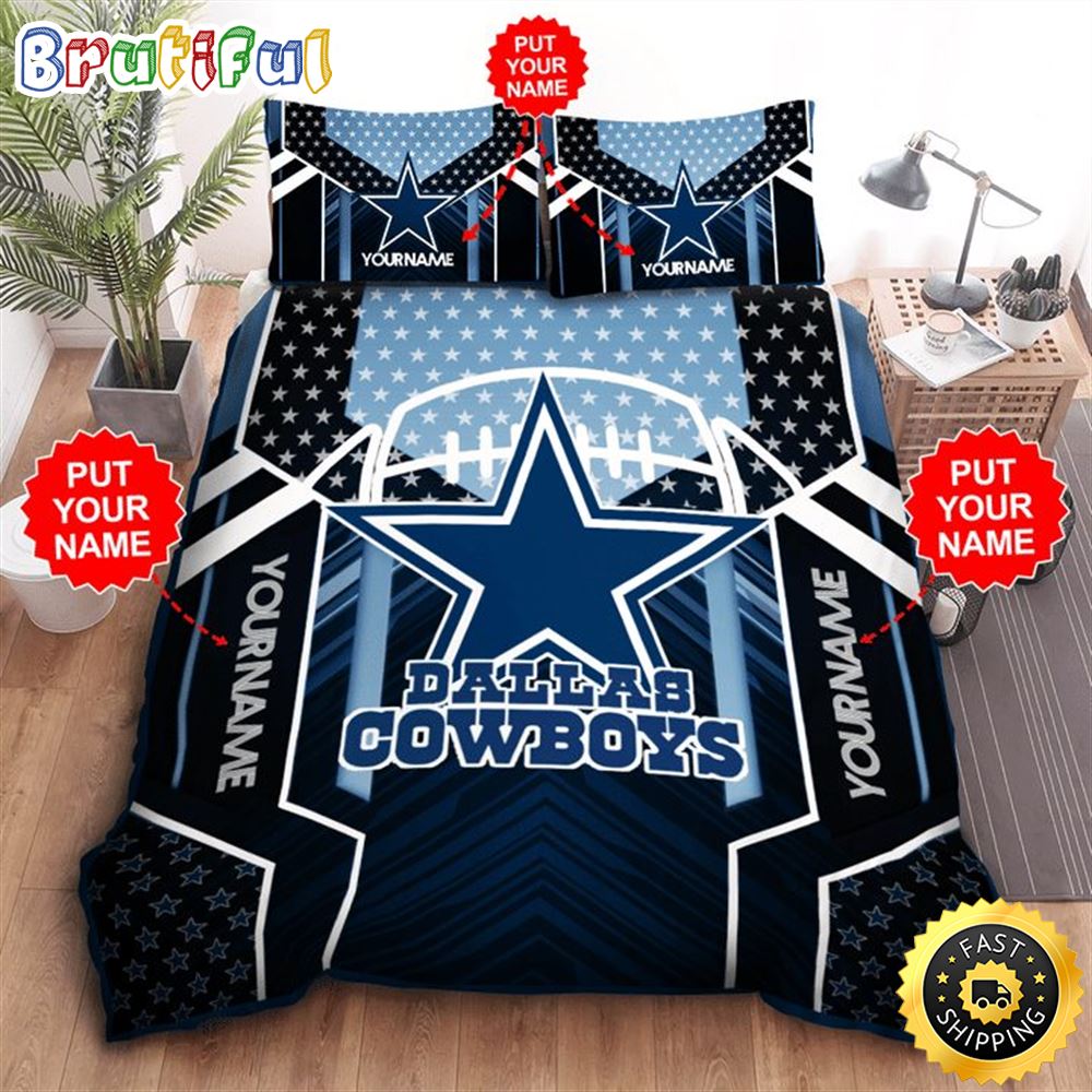 NFL Dallas Cowboys Custom Name Black Light Blue Bedding Set xkbpvb