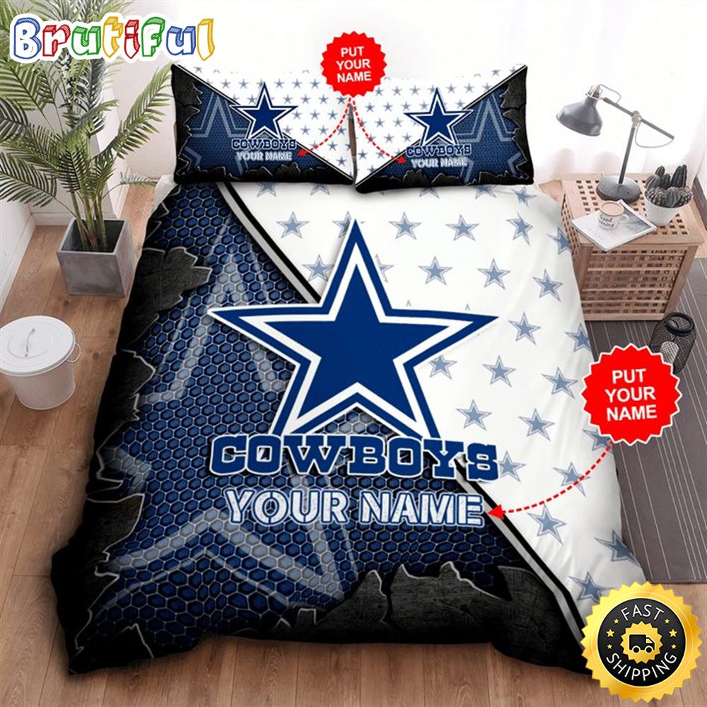 NFL Dallas Cowboys Custom Name White Blue Bedding Set f36dle