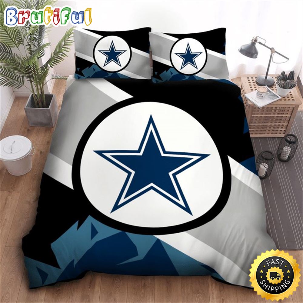 NFL Dallas Cowboys Grey Black Blue Logo Center Bedding Set nbteiy