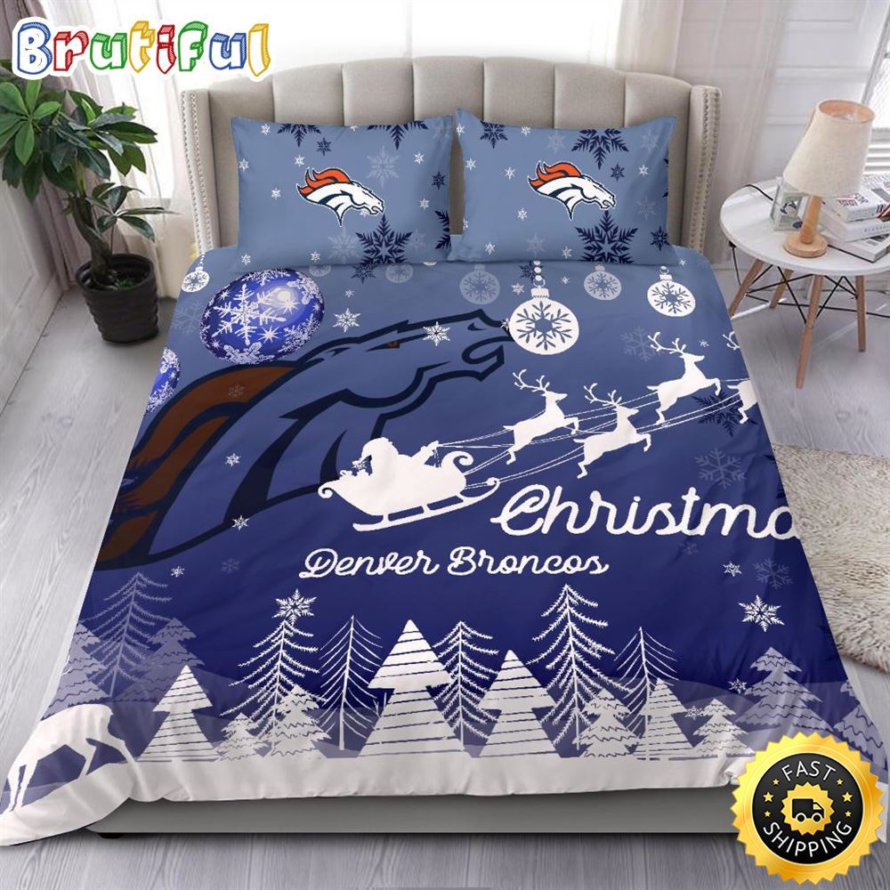 NFL Denver Broncos Bedding Sets Santa Claus Sleigh And Reindeer Christmas Bedding Sets Quilt Bedding Sets 1 ao2i3o