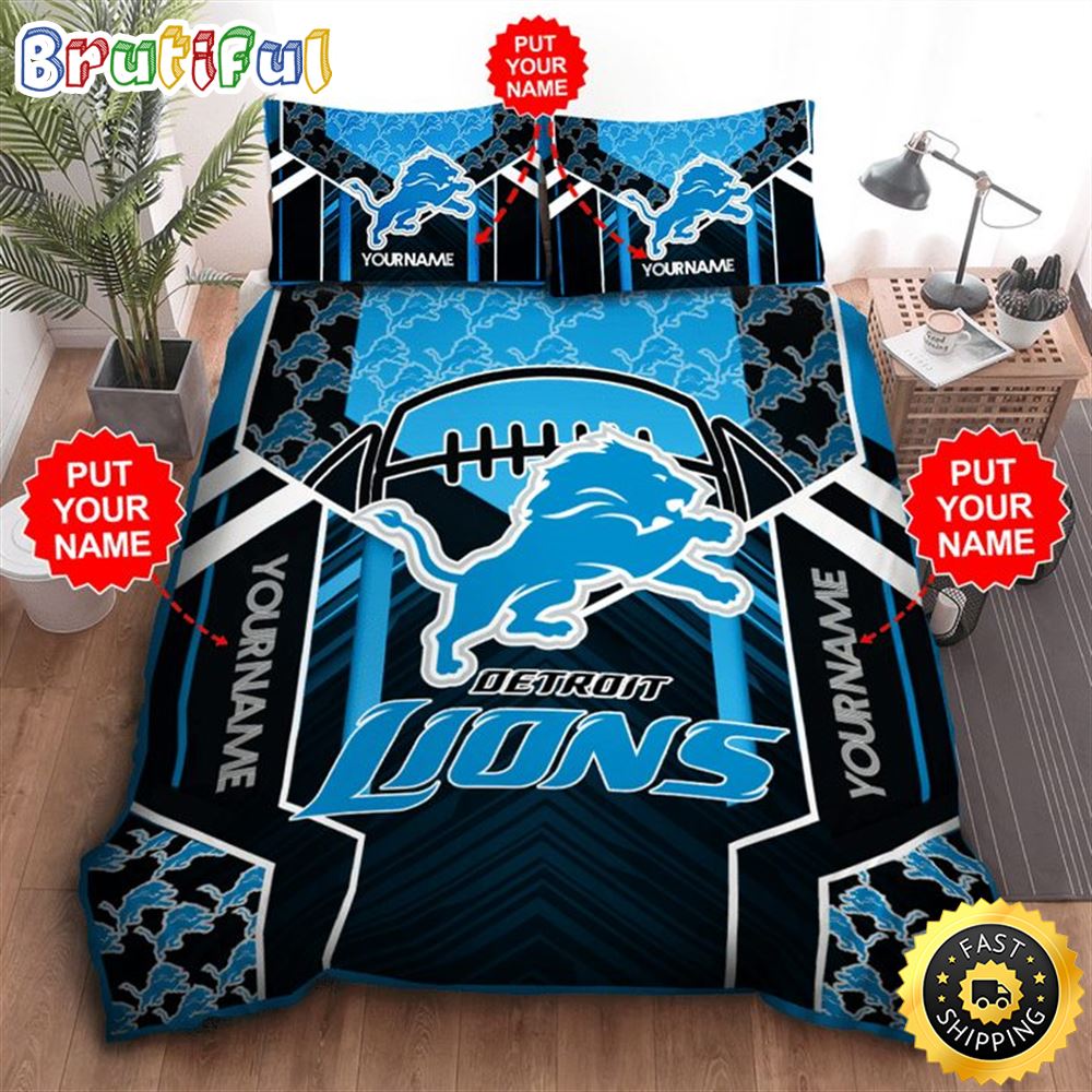 NFL Detroit Lions Custom Name Black Blue Bedding Set xntfzt