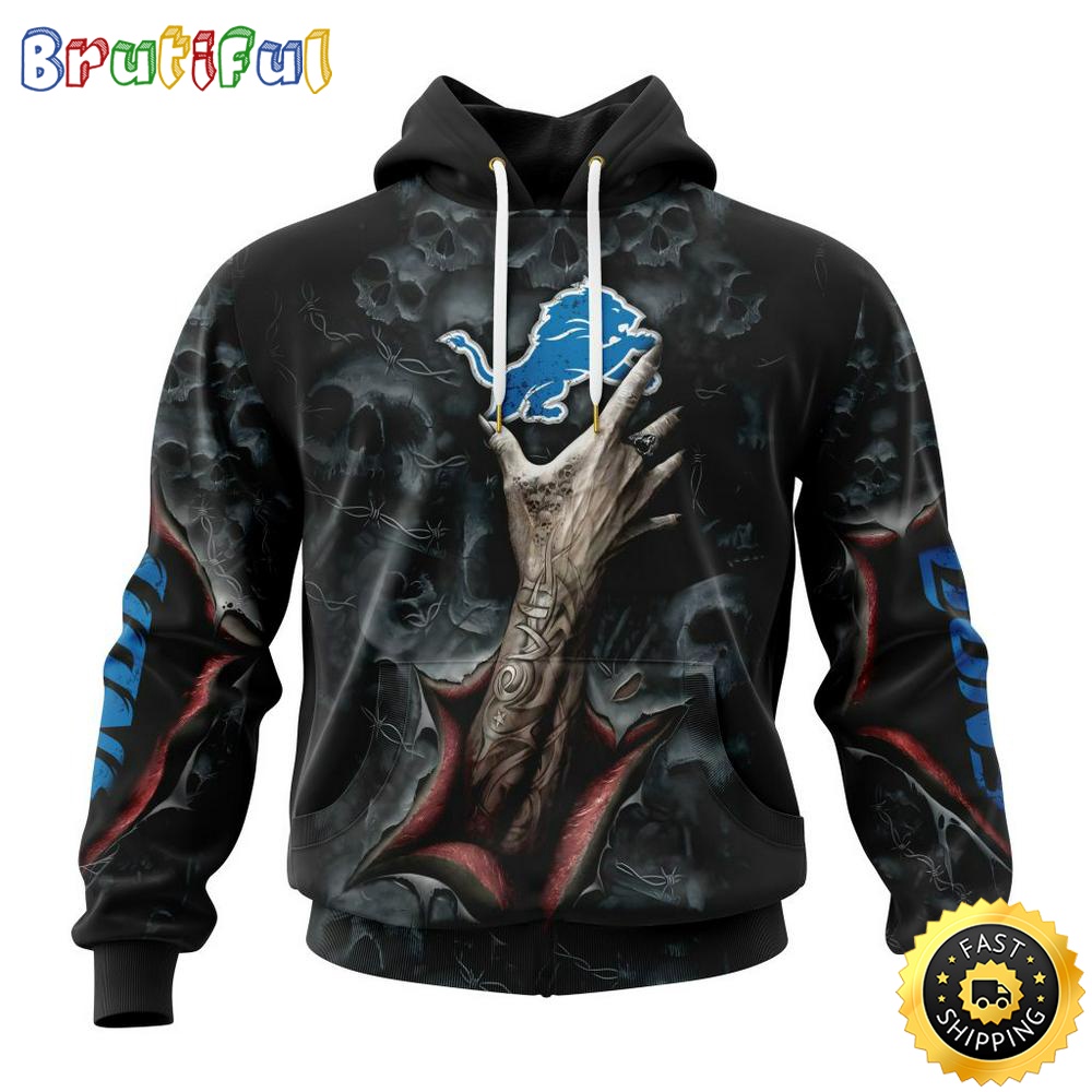 NFL Detroit Lions Hoodie Special Horror Skull Art Design Halloween 3D Hoodie Unisex Hoodie sj1k0k