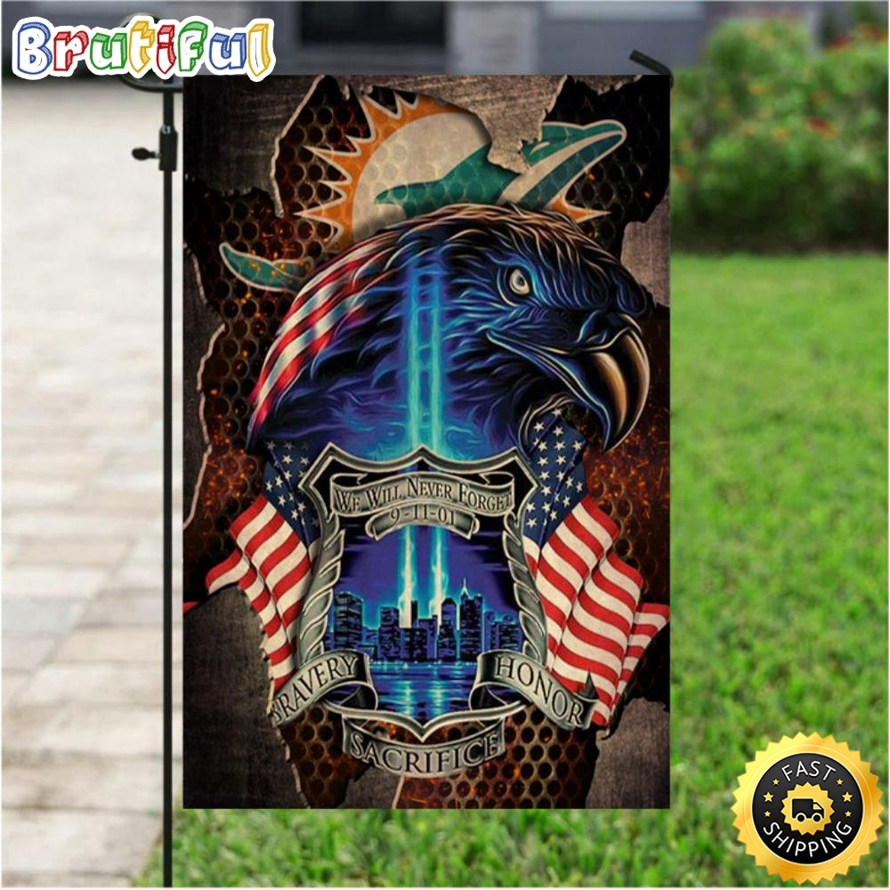 NFL Garden Flags Miami Dolphins Specialized Flag For Honor Patriot Day We Will Never Forget 1 dhumi2