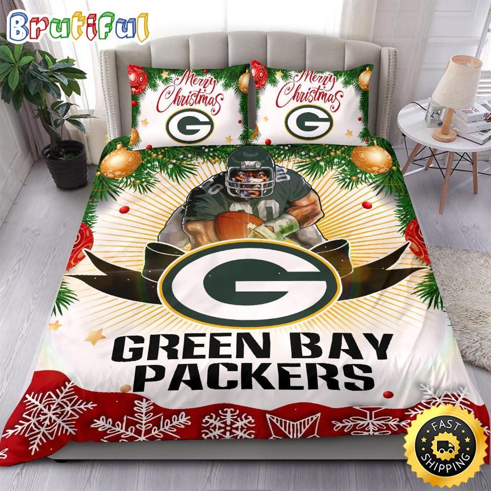 NFL Green Bay Packers Bedding Sets Merry Christmas Quilt Bedding Sets 1 a318vj
