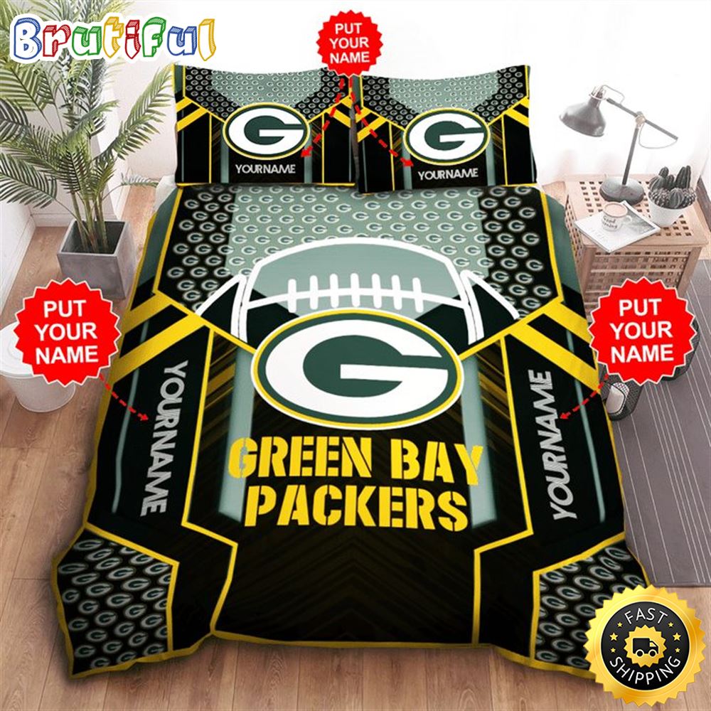 NFL Green Bay Packers Custom Name Big Logo Ball Bedding Set V2 yxqits