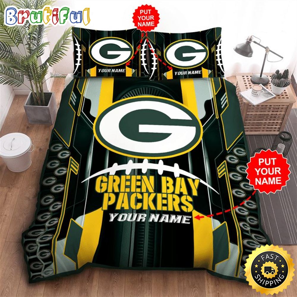NFL Green Bay Packers Custom Name Big Logo Ball Bedding Set u1ggpn