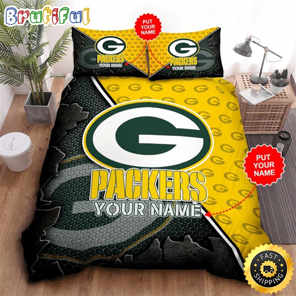 NFL Green Bay Packers Custom Name Green Yellow Bedding Set ryztkr