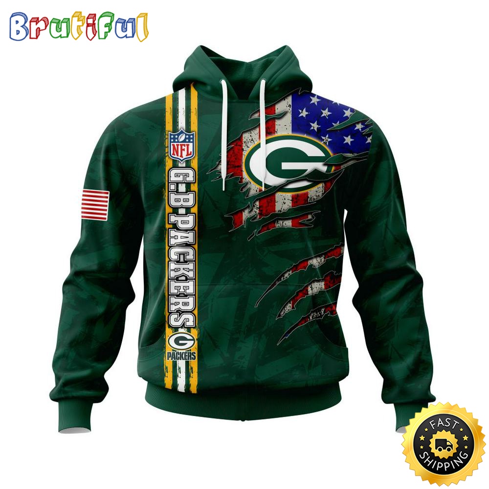 NFL Green Bay Packers Hoodie Personalized Name And Number 3D Hoodie With United States Flag Unisex Hoodie 1 b7tdig