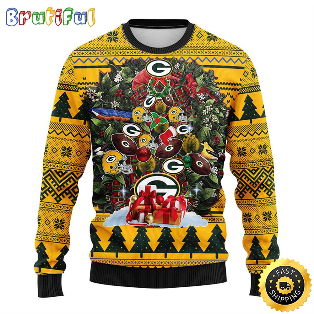 NFL Green Bay Packers Ugly Christmas Sweater Ball Pine Tree Christmas Unisex Sweater 1 vdez4o