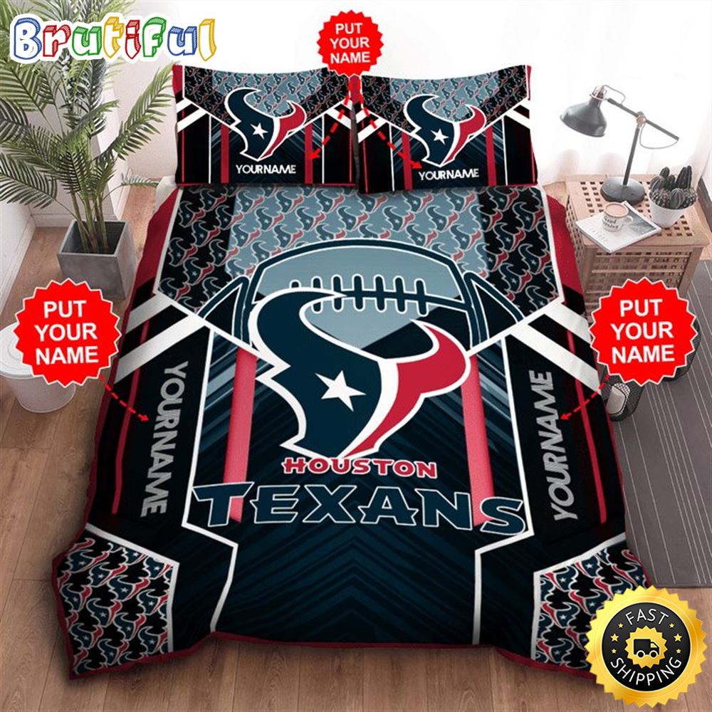 NFL Houston Texans Custom Name Steel Blue Bedding Set aeiwub
