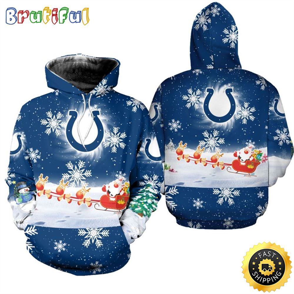 NFL Indianapolis Colts Christmas Santa Claus Is Coming All Over Print 3D Hoodie Unisex Hoodie 1 wtmjsk