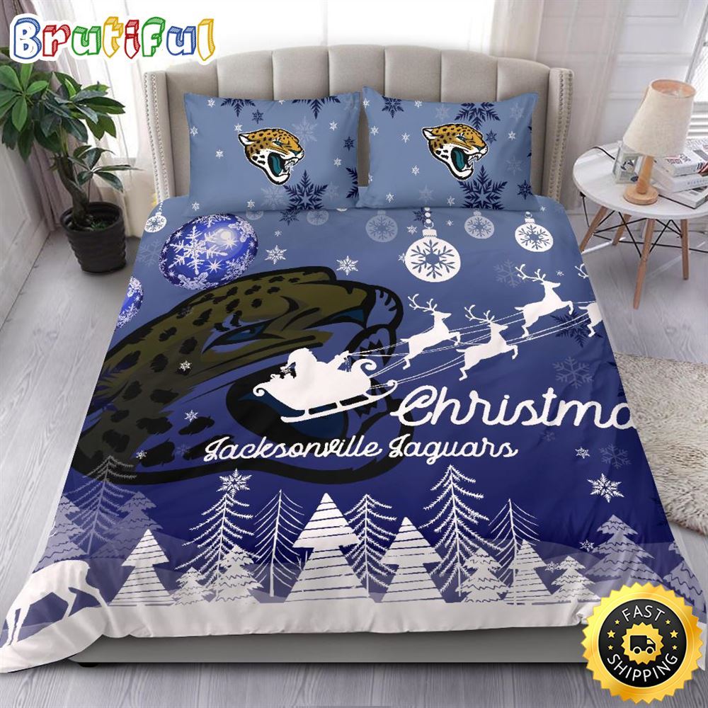 NFL Jacksonville Jaguars Bedding Sets Santa Claus Sleigh And Reindeer Christmas Bedding Sets Quilt Bedding Sets 1 ck8xws