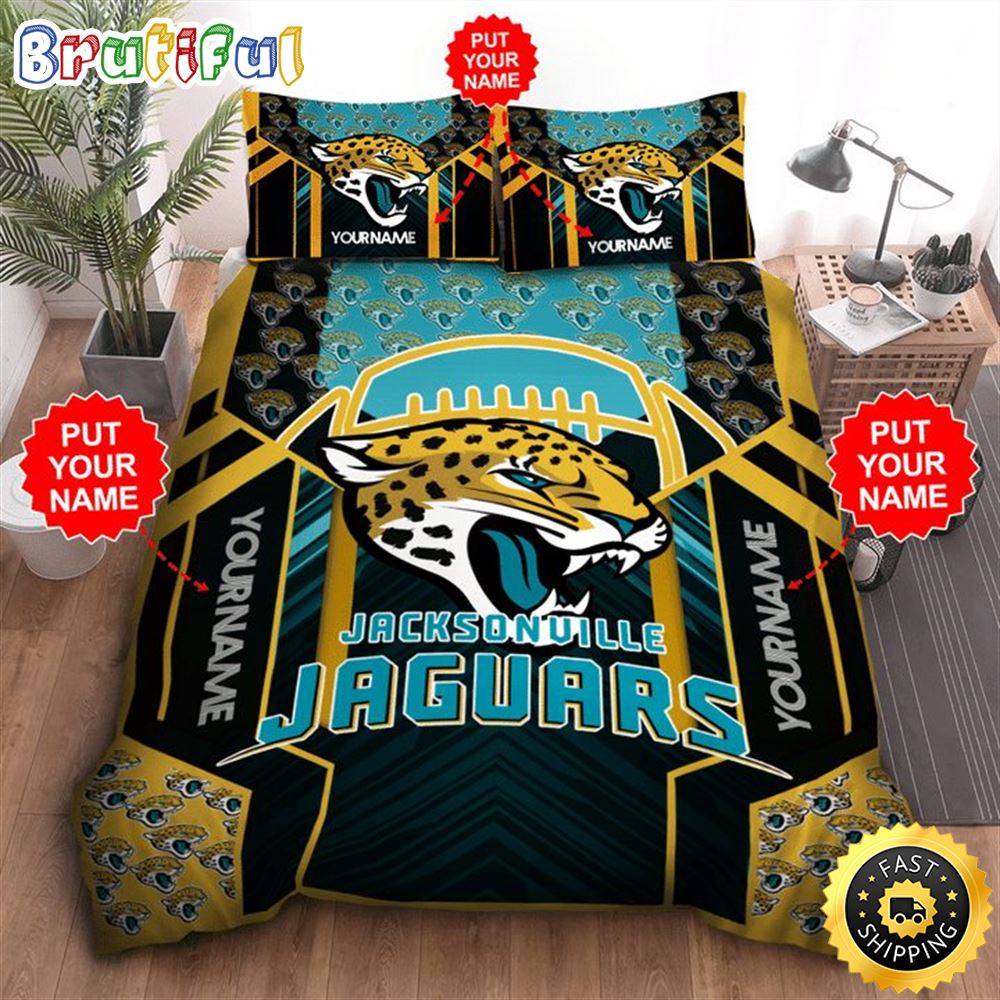 NFL Jacksonville Jaguars Custom Name Black Teal Bedding Set nbsawb
