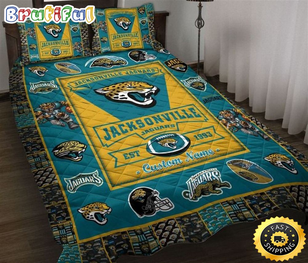 NFL Jacksonville Jaguars Custom Name Teal Gold Bedding Set ramuth