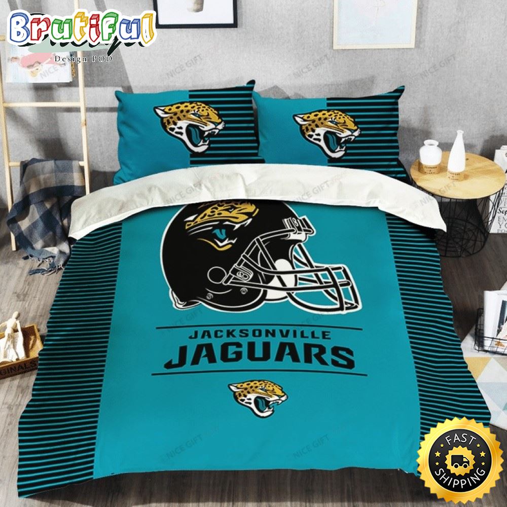 NFL Jacksonville Jaguars Helmet Teal Bedding Set dooumu