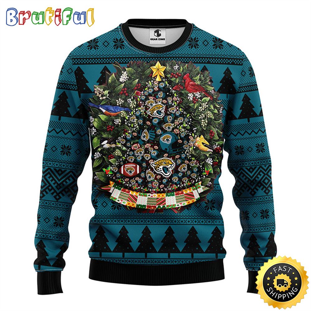 NFL Jacksonville Jaguars Ugly Christmas Sweater Ball Pine Tree Christmas Unisex Sweater 1 oe3ggg