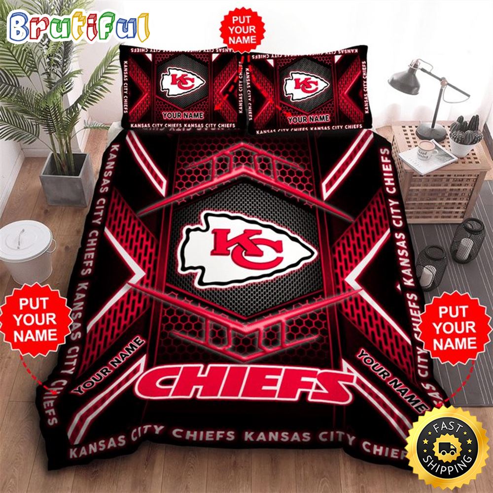 NFL Kansas City Chiefs Custom Name Black Red Bedding Set V2 ymhz49
