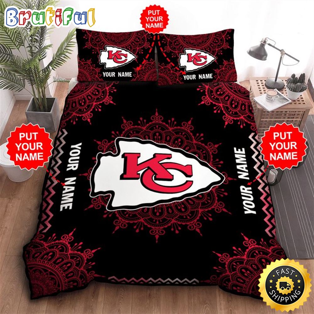 NFL Kansas City Chiefs Custom Name Black Red Bedding Set mul5en