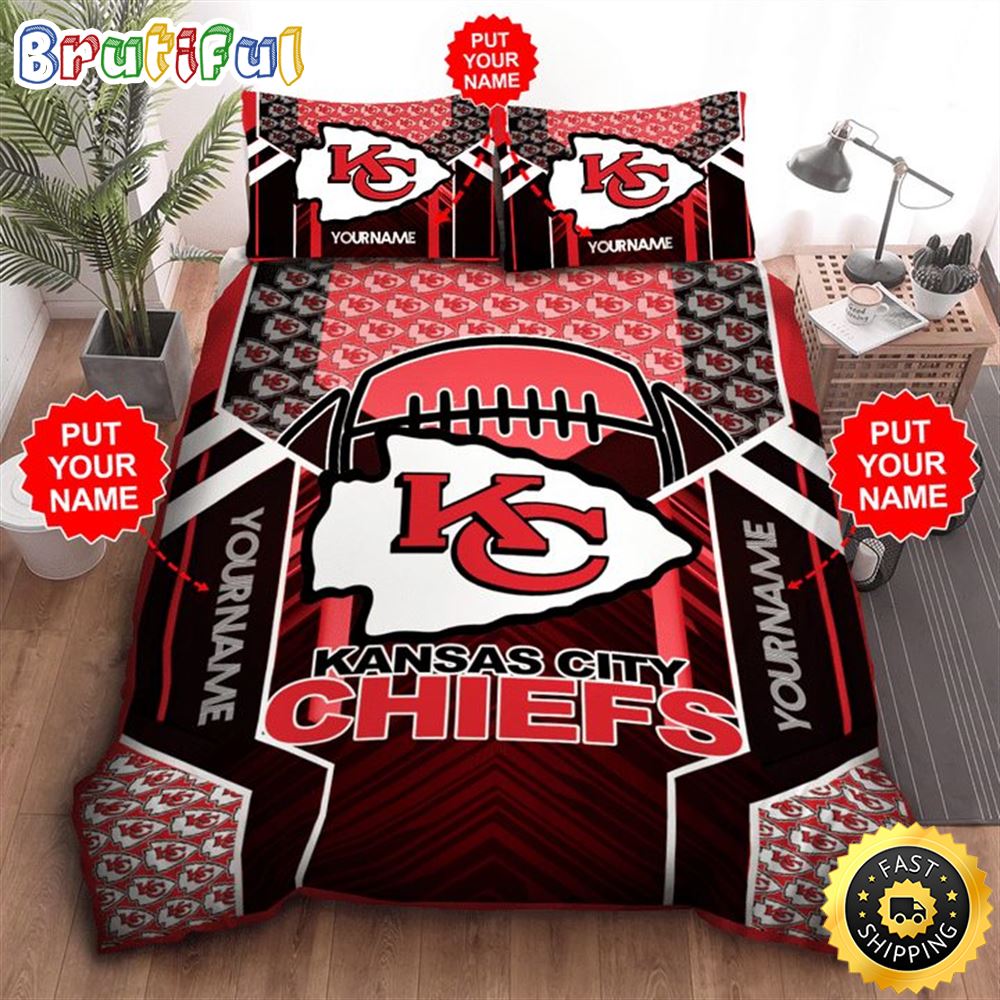NFL Kansas City Chiefs Custom Name Red Black Bedding Set xhaxee