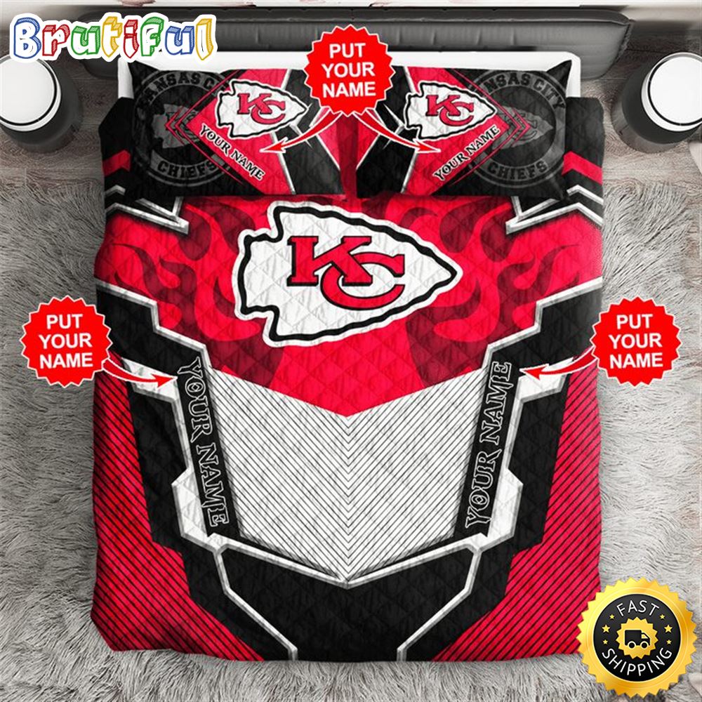 NFL Kansas City Chiefs Custom Name Red Grey Bedding Set zudfzc