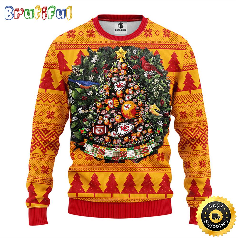 NFL Kansas City Chiefs Ugly Christmas Sweater Ball Pine Tree Christmas Unisex Sweater 1 xeah9b