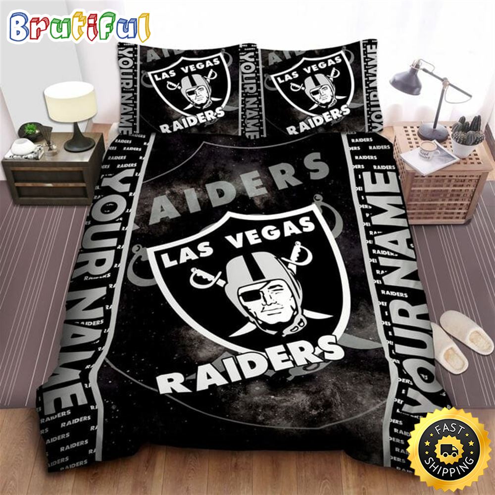 NFL Las Vegas Raiders Custom Name Black Silver Bedding Set ng2hyn