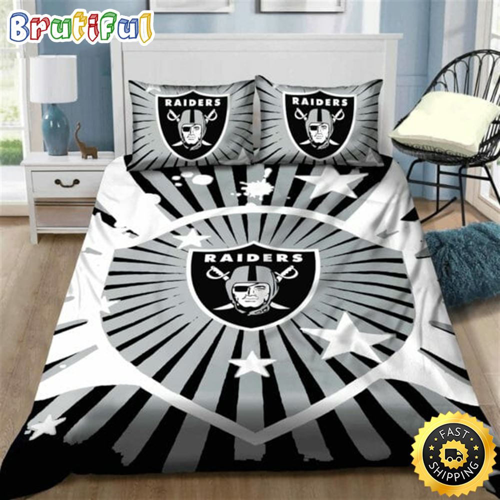 NFL Las Vegas Raiders Grey White Bedding Set m5gtao
