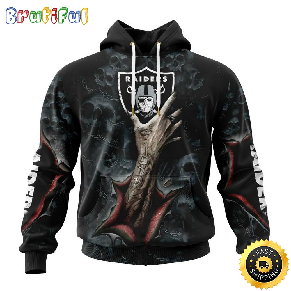 NFL Las Vegas Raiders Hoodie Special Horror Skull Art Design Halloween 3D Hoodie Unisex Hoodie blrrw2