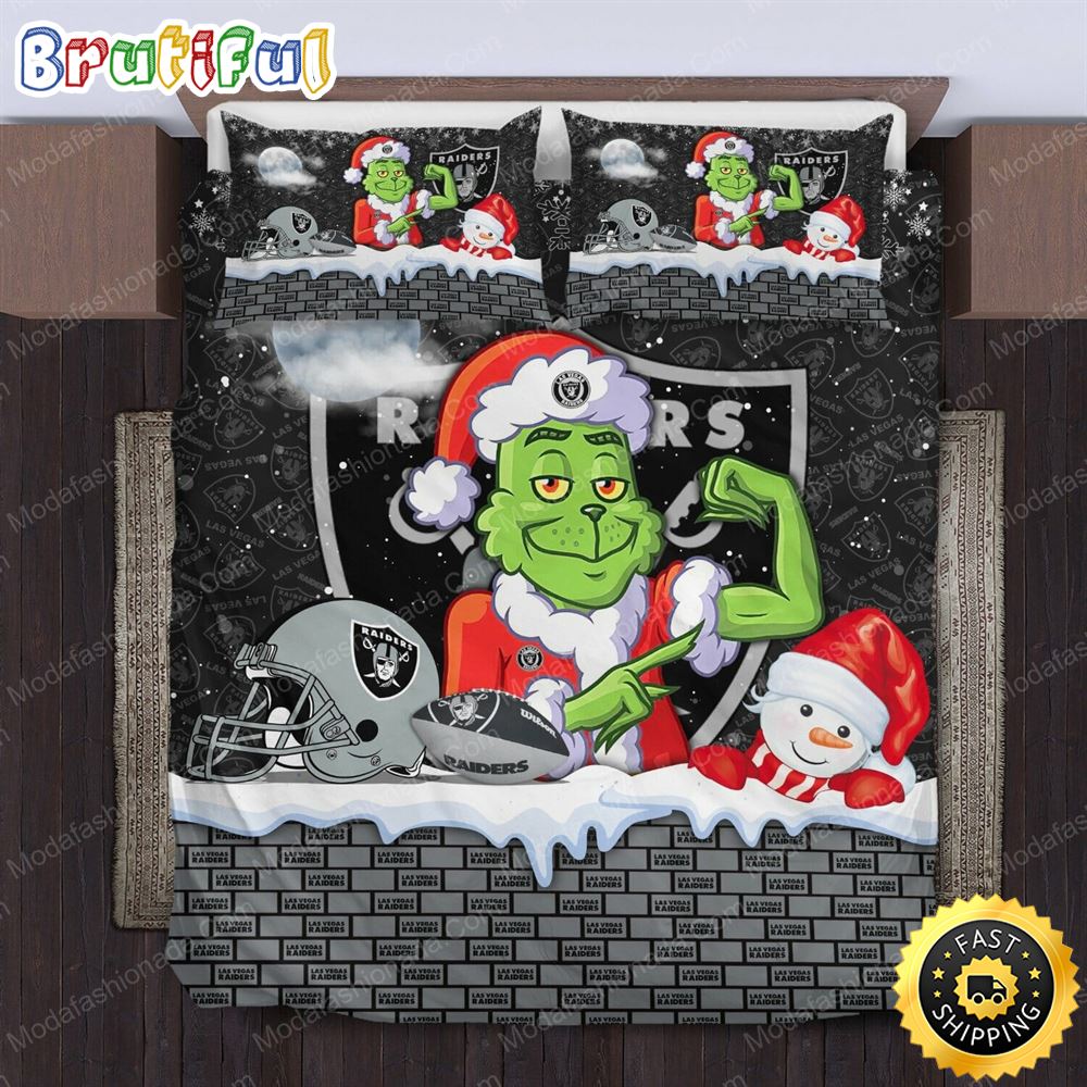 NFL Las Vegas Raiders The Grinch Christmas Bedding Set p1ow34