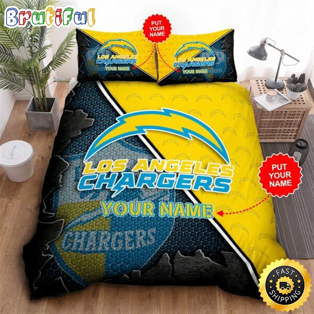 NFL Los Angeles Chargers Custom Name Gold Blue Bedding Set suilf7