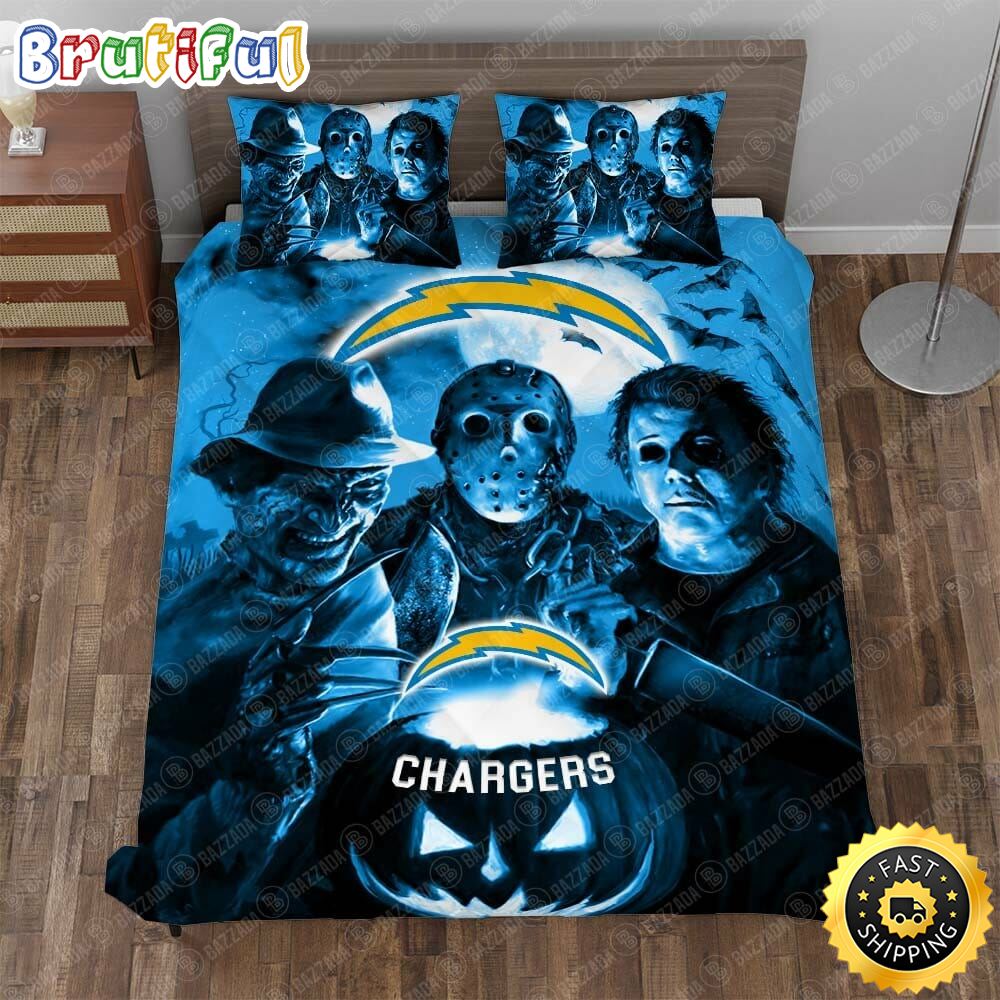 NFL Los Angeles Chargers Halloween Blue Night Bedding Set gqaotd
