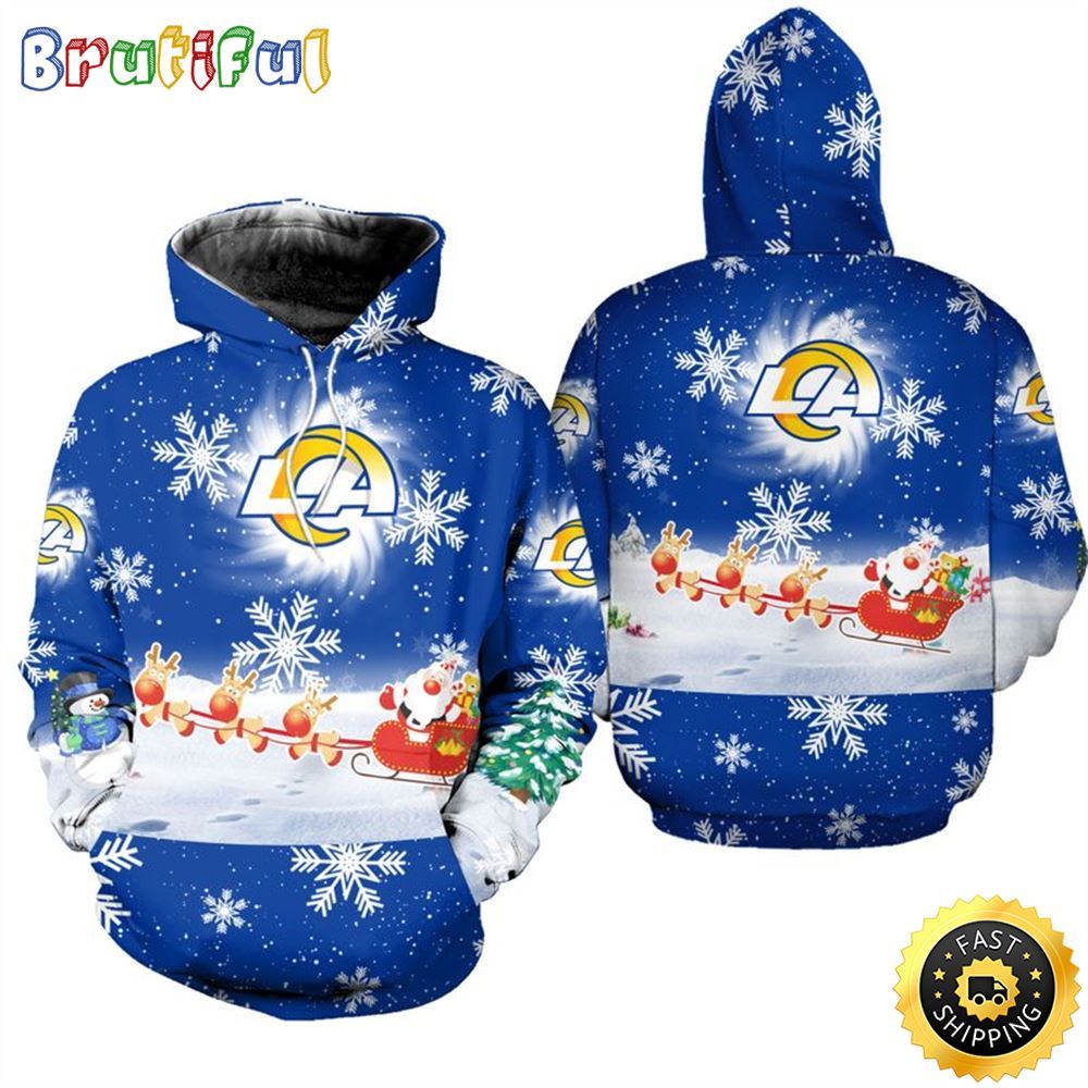NFL Los Angeles Rams Christmas Santa Claus Is Coming All Over Print 3D Hoodie Unisex Hoodie 1 dschmo
