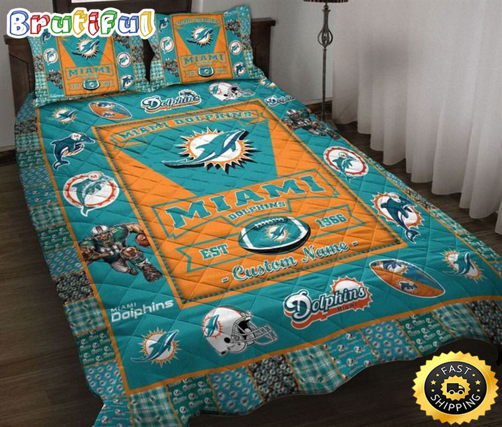 NFL Miami Dolphins Custom Name Aqua Orange Est 1966 Bedding Set aotpwo