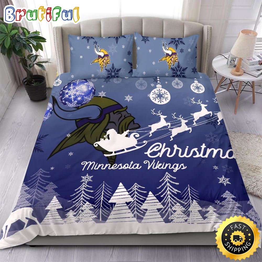 NFL Minnesota Vikings Bedding Sets Santa Claus Sleigh And Reindeer Christmas Bedding Sets Quilt Bedding Sets 1 jqlxfk