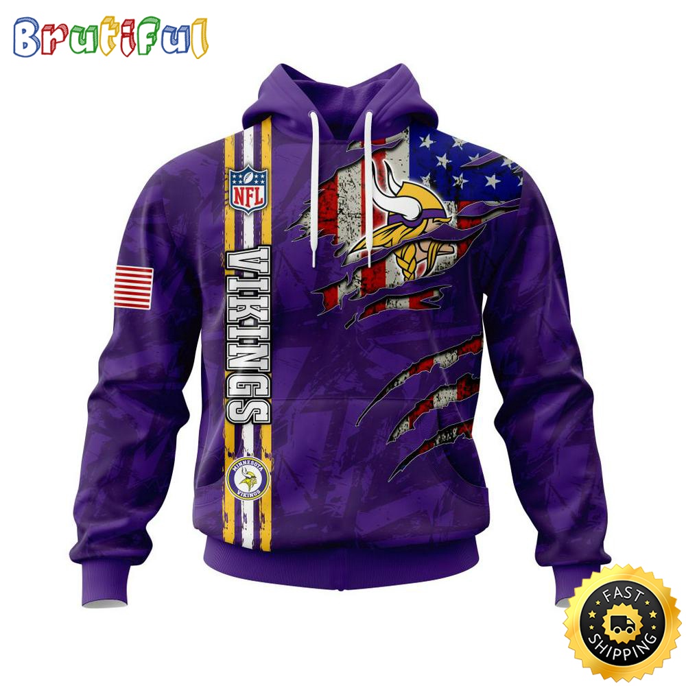NFL Minnesota Vikings Hoodie Personalized Name And Number 3D Hoodie With United States Flag Unisex Hoodie 1 npkbc5