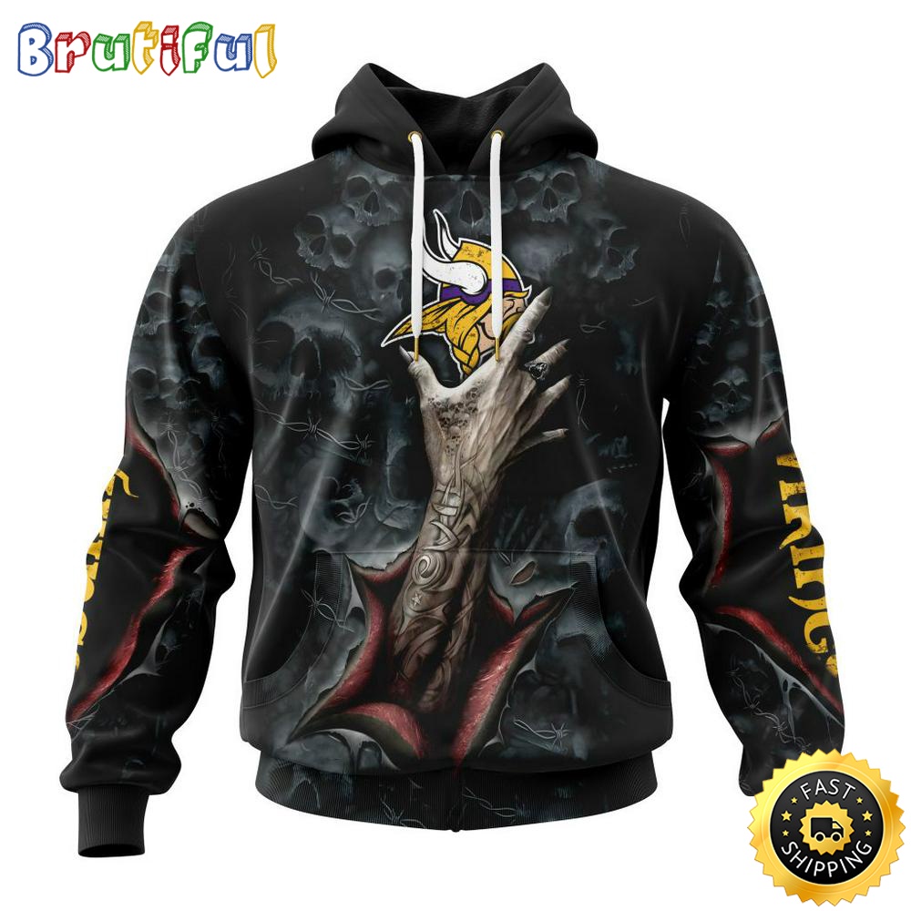 NFL Minnesota Vikings Hoodie Special Horror Skull Art Design Halloween 3D Hoodie Unisex Hoodie fwvecx