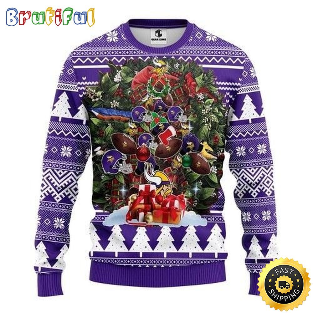 NFL Minnesota Vikings Ugly Christmas Sweater Tree Christmas Unisex Sweater 1 xfce2m