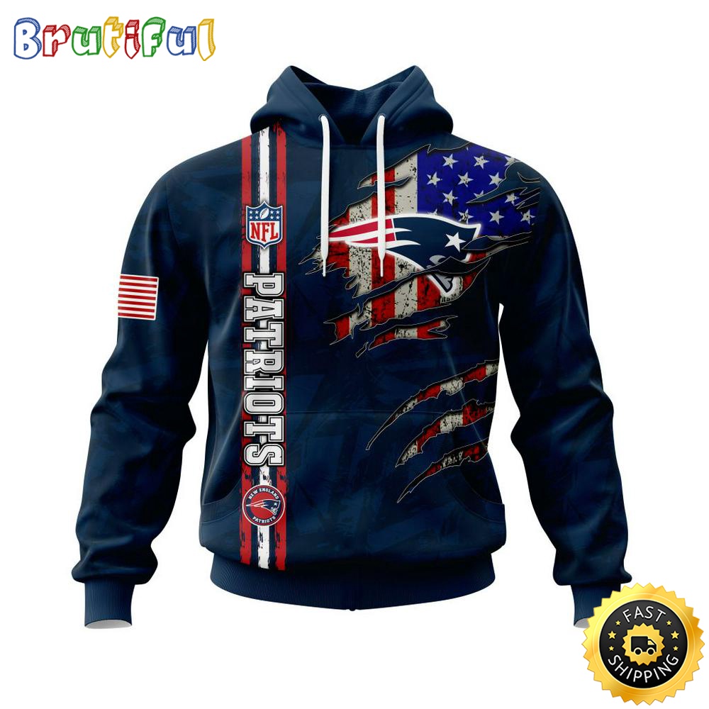 NFL New England Patriots Hoodie Personalized Name And Number 3D Hoodie With United States Flag Unisex Hoodie 1 uwgesp