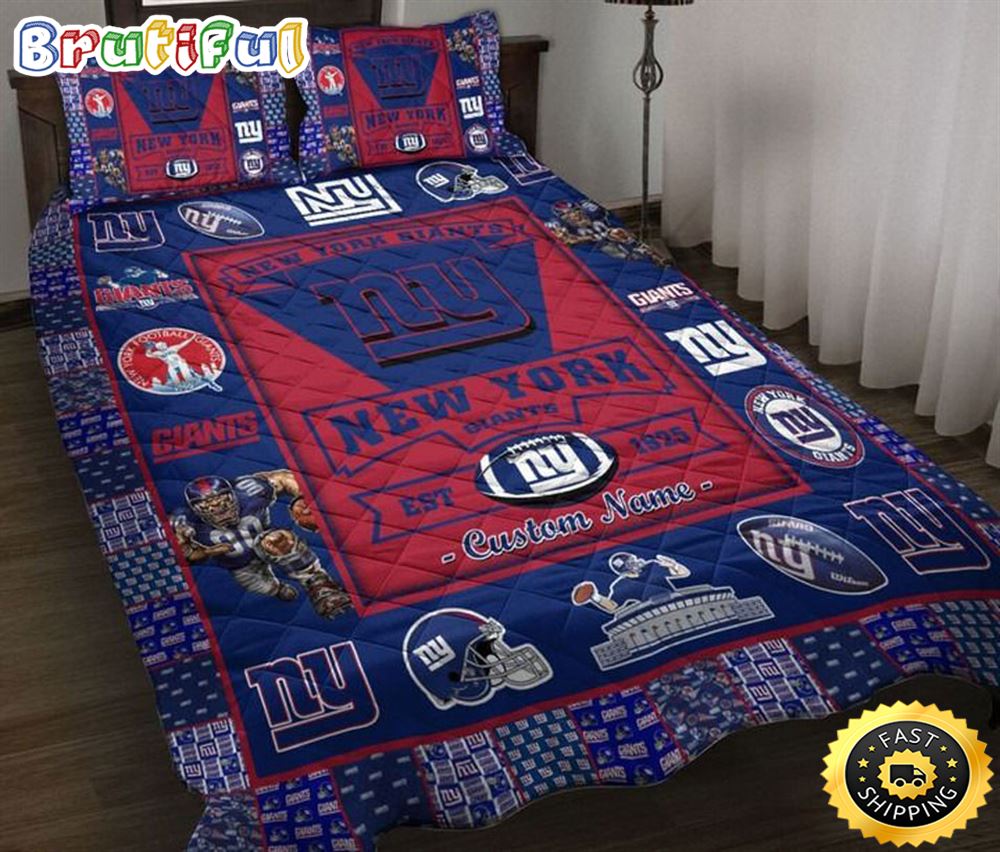 NFL New York Giants Custom Name Blue Red Bedding Set ymygff