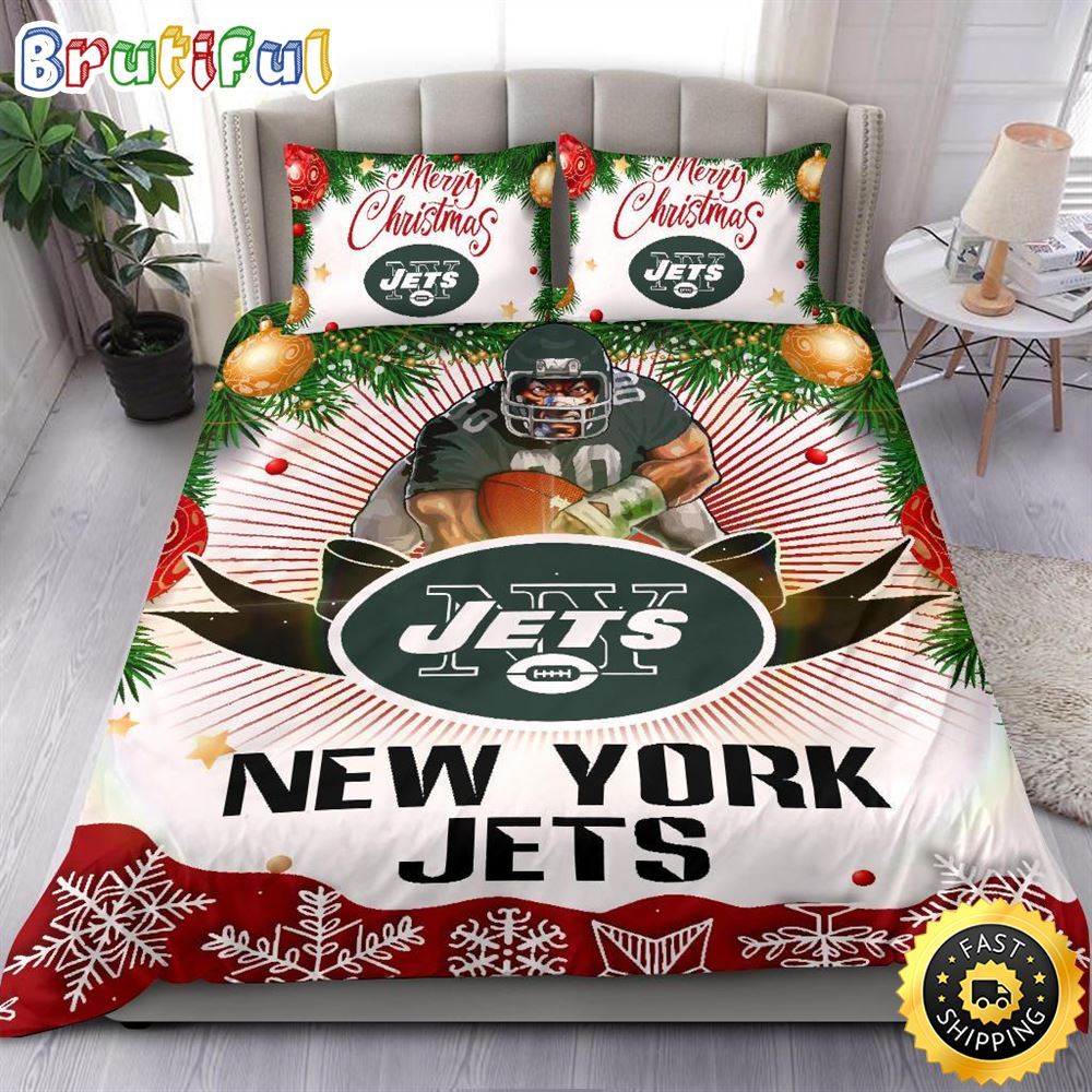 NFL New York Jets Bedding Sets Merry Christmas Quilt Bedding Sets 1 v6a13y