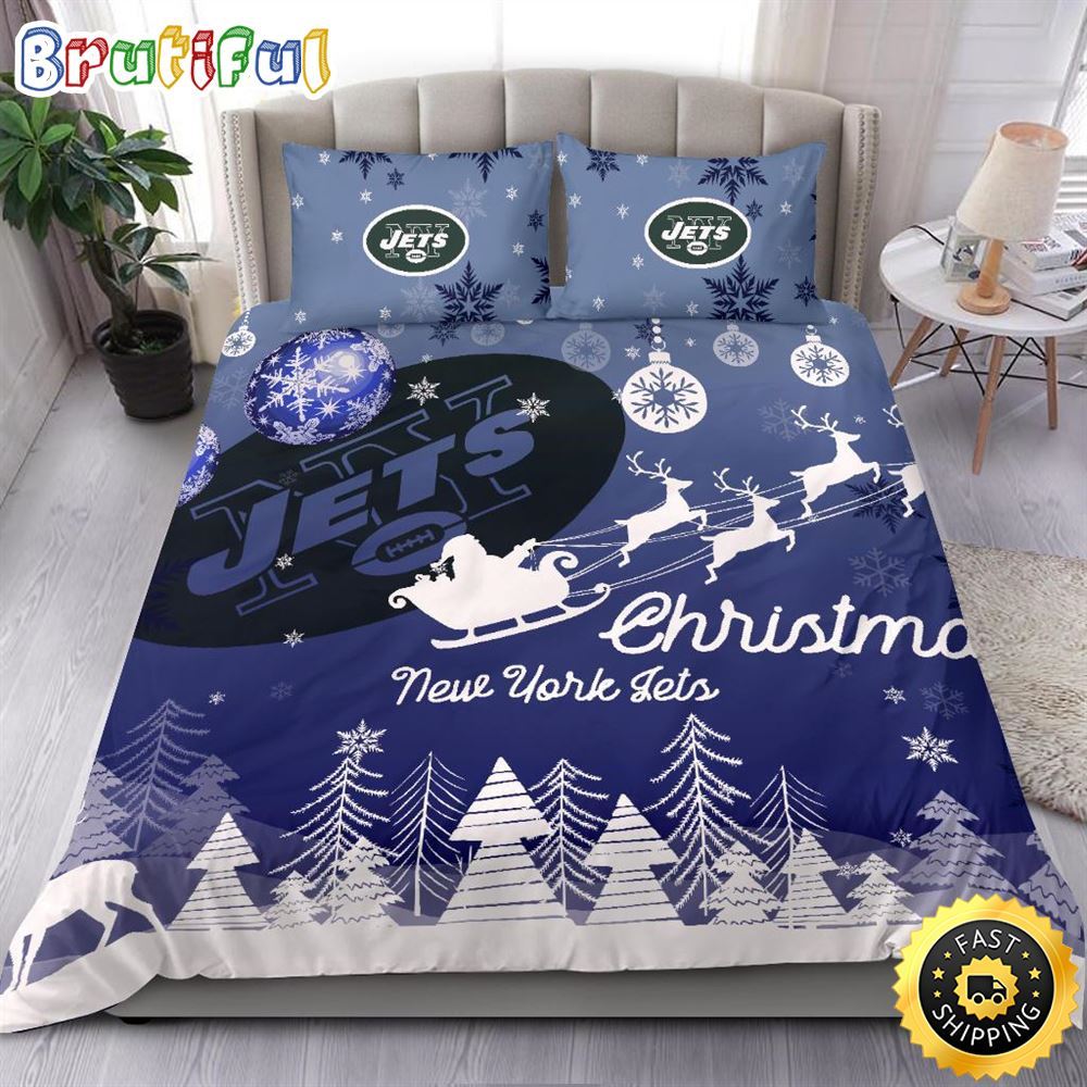 NFL New York Jets Bedding Sets Santa Claus Sleigh And Reindeer Christmas Bedding Sets Quilt Bedding Sets 1 uxsrlj
