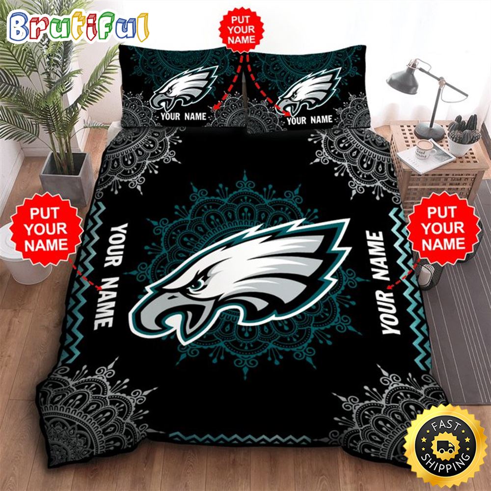 NFL Philadelphia Eagles Custom Name Dark Green Bedding Set bm3uxo