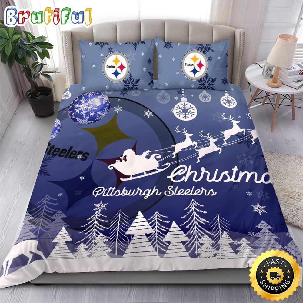 NFL Pittsburgh Steelers Bedding Sets Santa Claus Sleigh And Reindeer Christmas Bedding Sets Quilt Bedding Sets 1 ql3fac