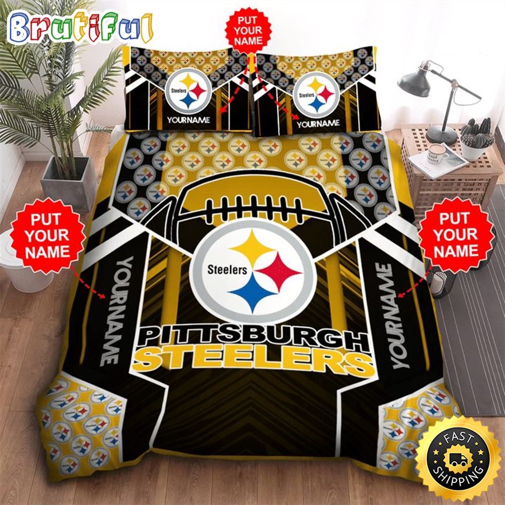 NFL Pittsburgh Steelers Custom Name Black Golden Bedding Set ditdfm