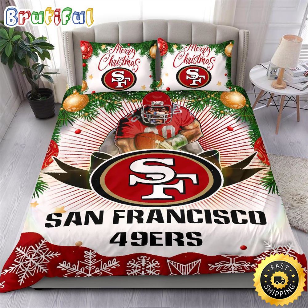 NFL San Francisco 49ers Bedding Sets Merry Christmas Quilt Bedding Sets 1 tla6fj
