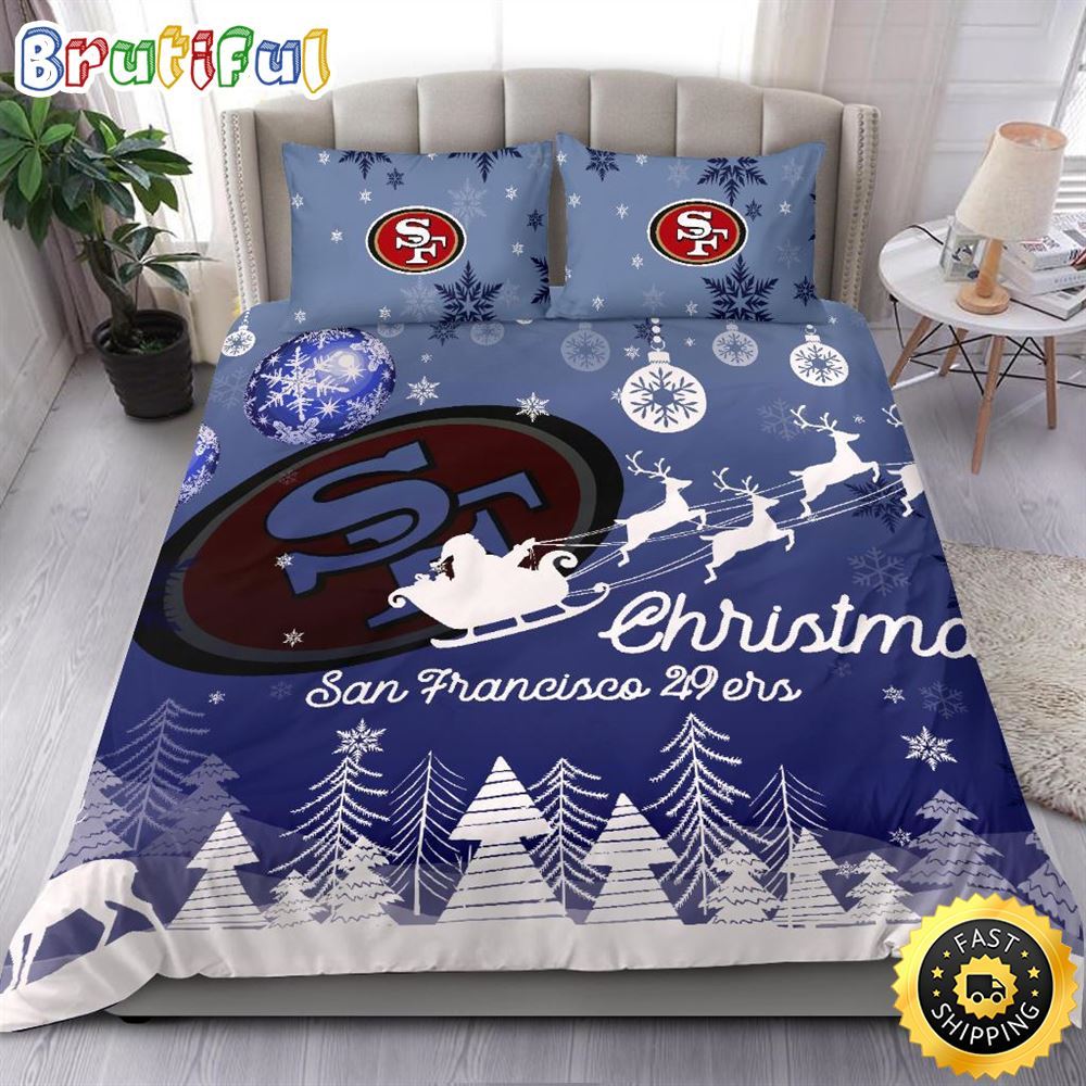 NFL San Francisco 49ers Bedding Sets Santa Claus Sleigh And Reindeer Christmas Bedding Sets Quilt Bedding Sets 1 e1br0m