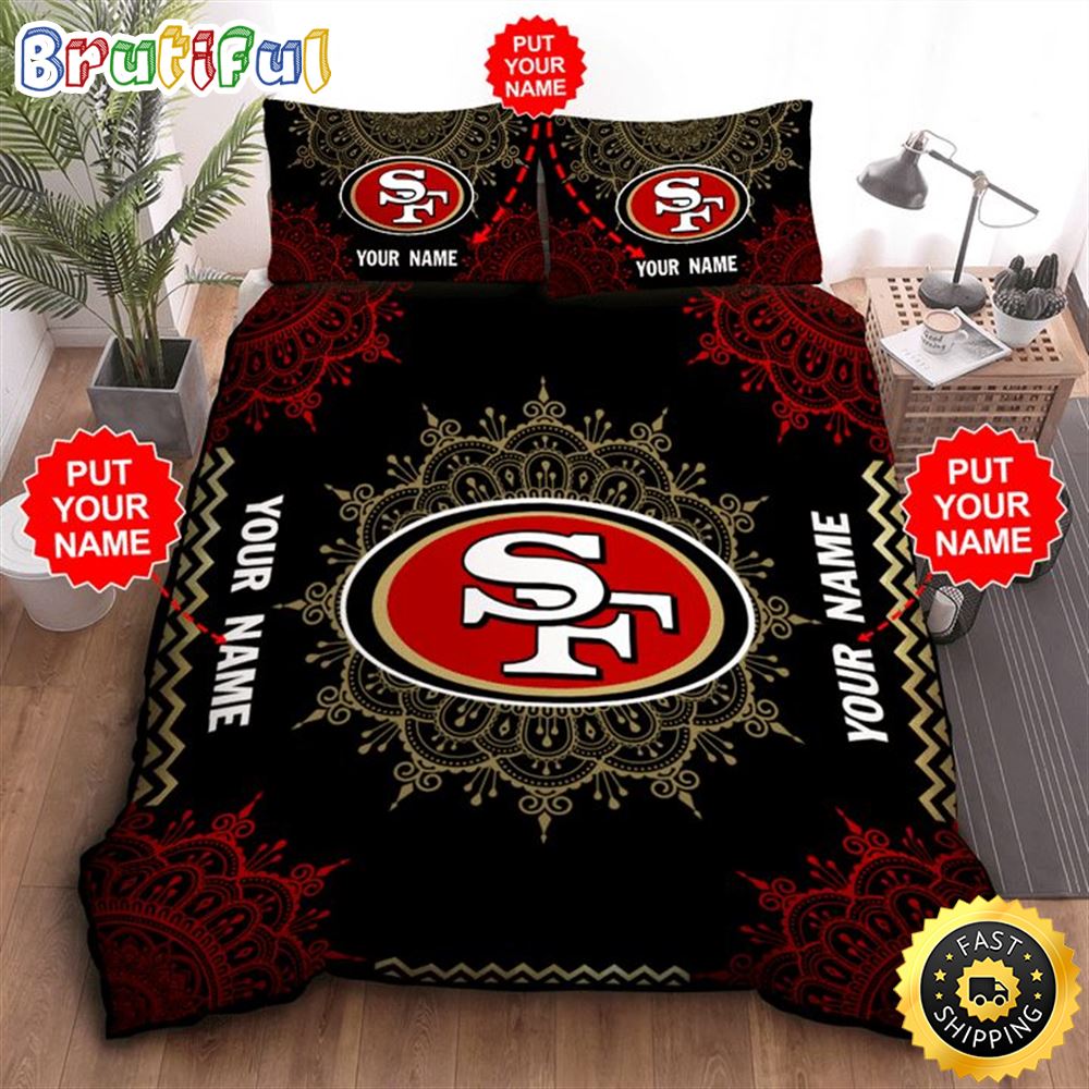 NFL San Francisco 49ers Custom Name Black Red Bedding Set l8iu8h