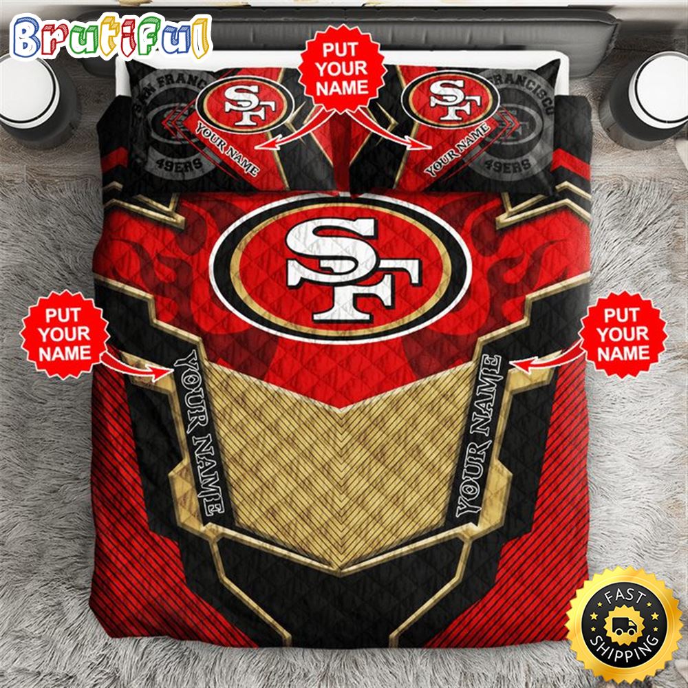 NFL San Francisco 49ers Custom Name Red Golden Black Bedding Set ahmgvg