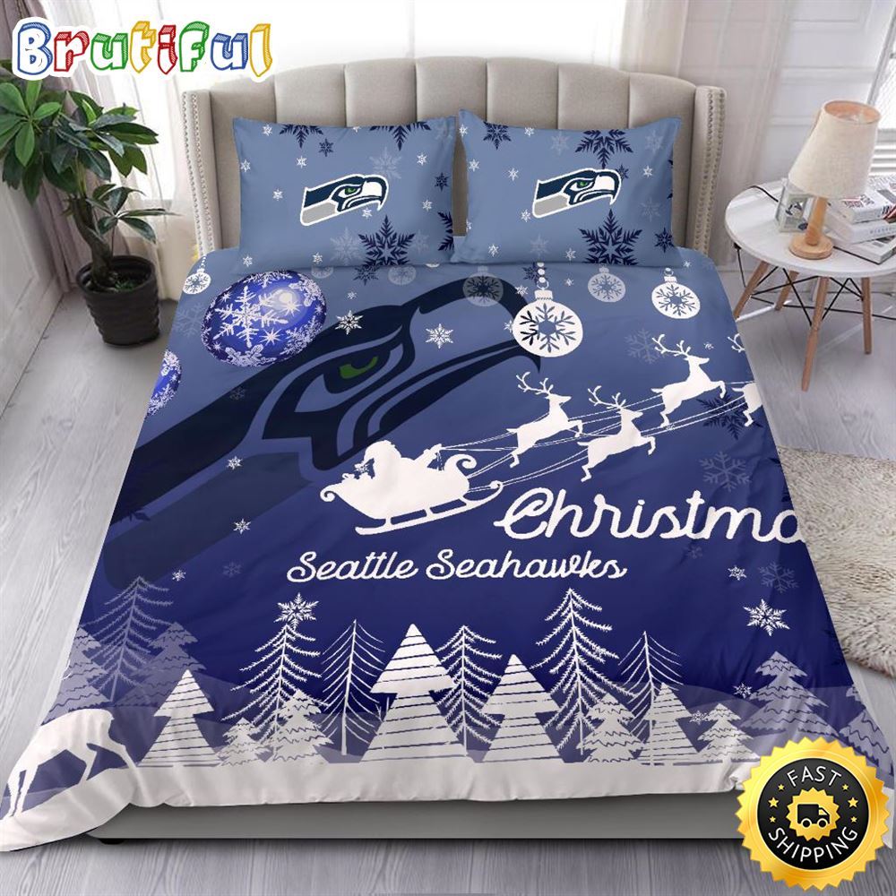 NFL Seattle Seahawks Bedding Sets Santa Claus Sleigh And Reindeer Christmas Bedding Sets Quilt Bedding Sets 1 grwtfy