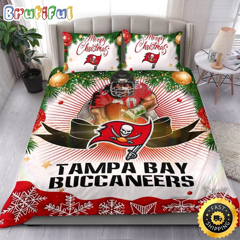NFL Tampa Bay Buccaneers Bedding Sets Merry Christmas Quilt Bedding Sets 1 fphvsi